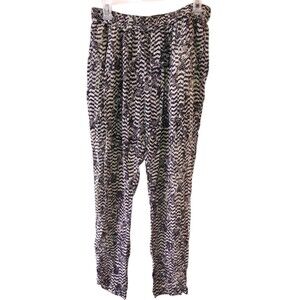 ISABEL MARANT Black Feather Print Silk Chiffon Lined Slim Ankle Pants, Size 10